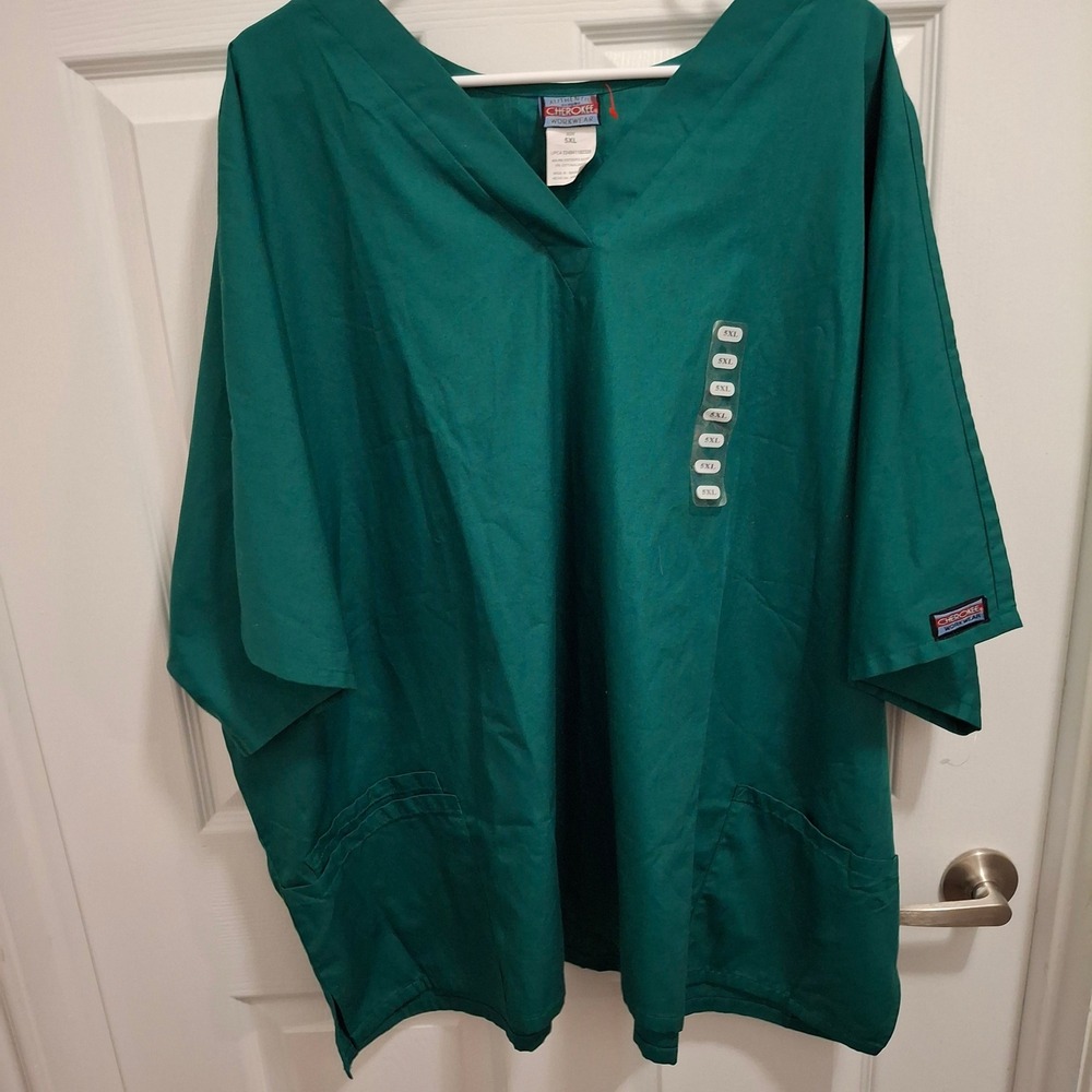 Cherokee Workwear Women's Scrub Top‎ V Neck 3 Pocket Teal 5XL